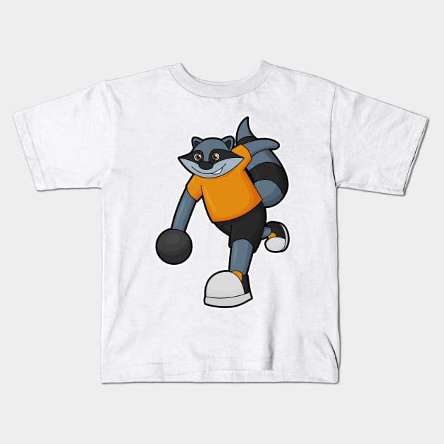 Racoon at Bowling with Bowling ball Kids T-Shirt by Markus Schnabel